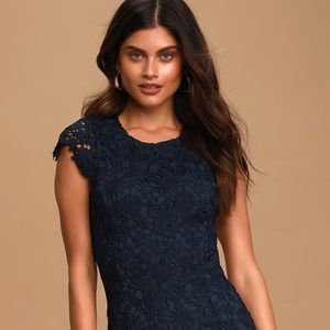 Lulu’s ‘Romance Language’ navy backless lace dress